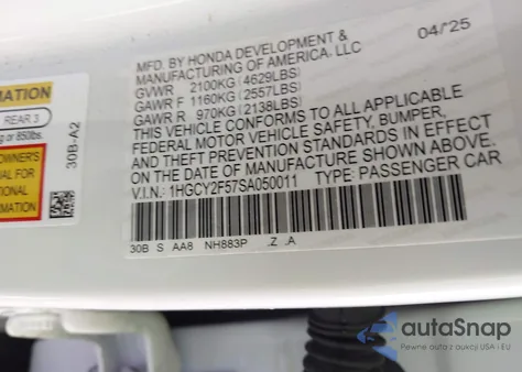 2025 Honda Accord Hybrid Sport from USA, damaged, VIN 1HGCY2F57SA050011